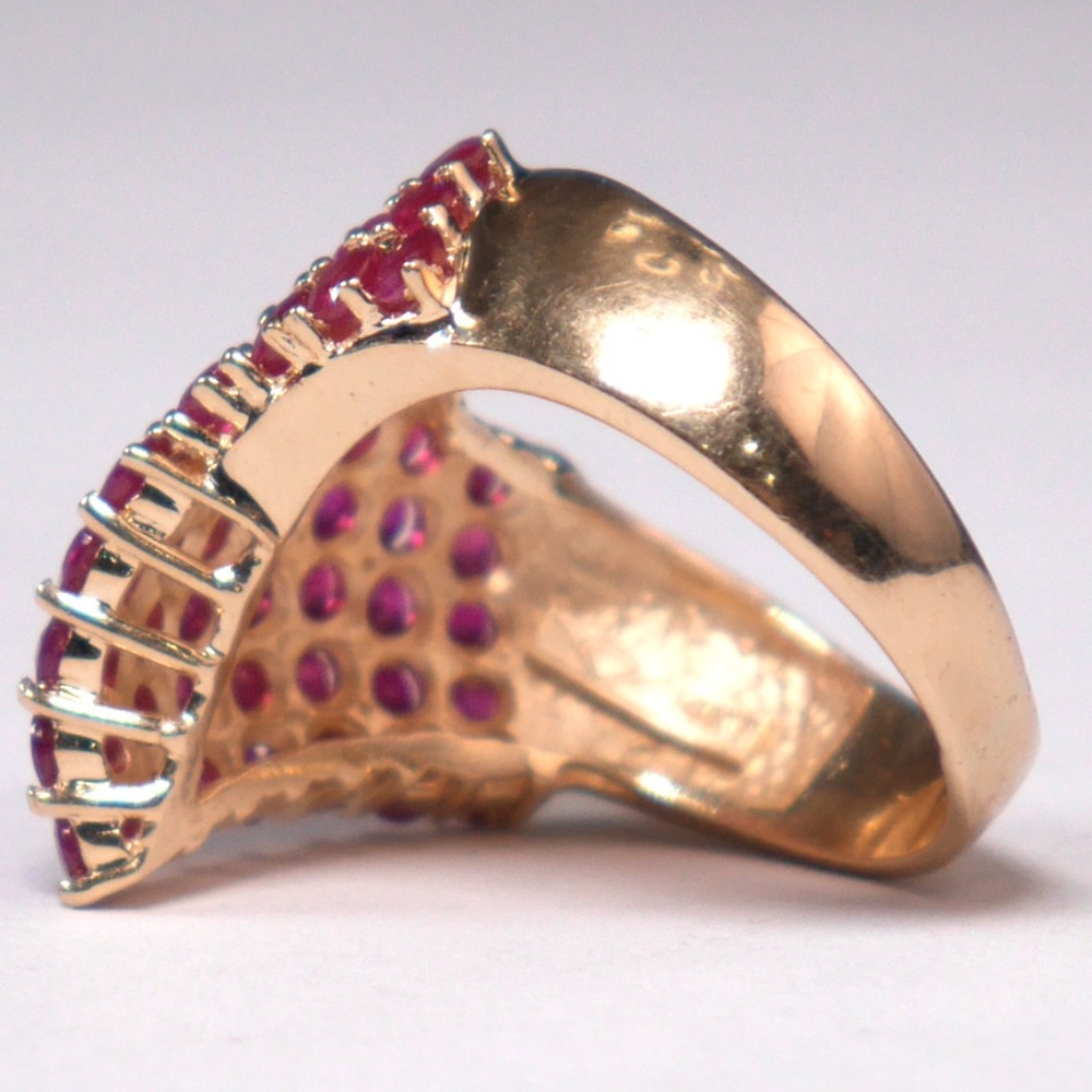 14k Ruby Ring Chevron V Cluster Solid Yellow Gold - image 6